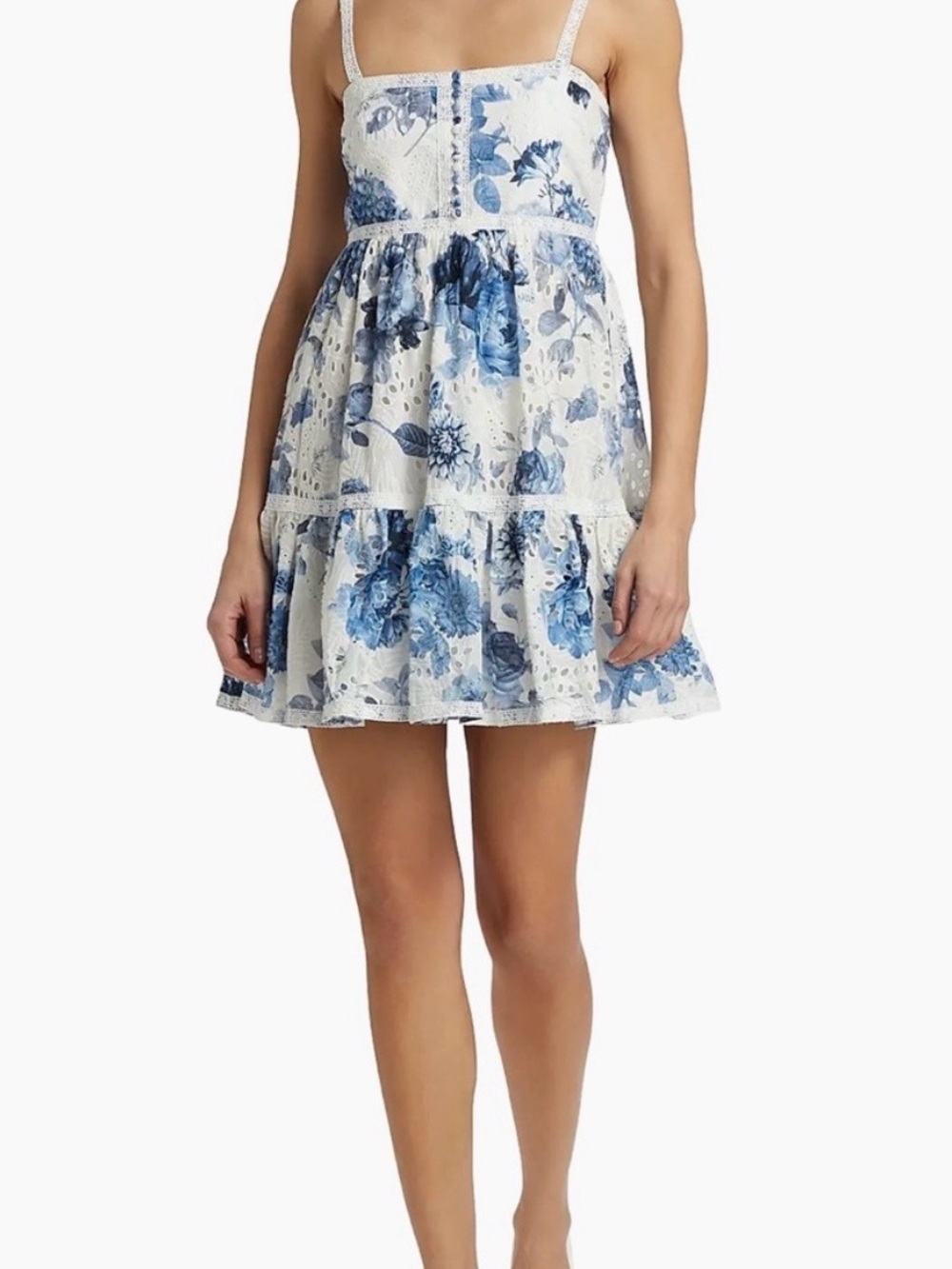 Alice + Olivia White Dress with Blue Floral Print